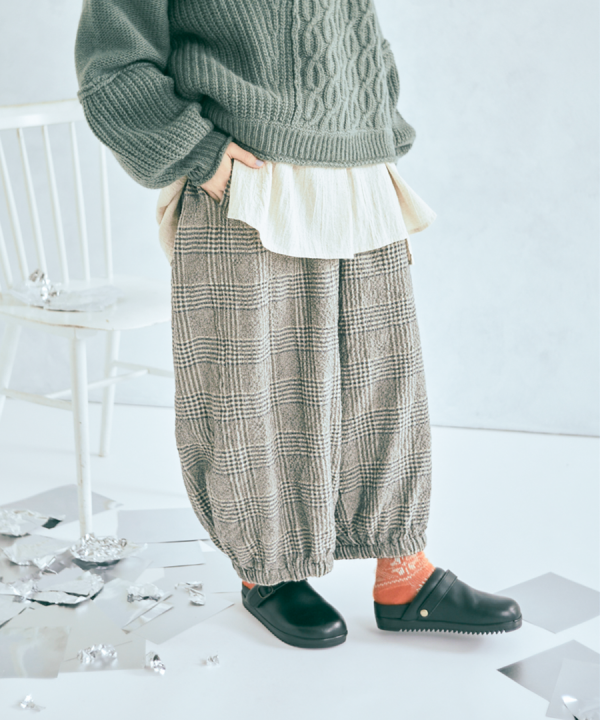 コットンウールグレンチェック　バルーンパンツ